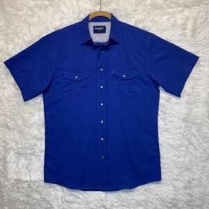 Hooey Habitat Medium Sol Royal Blue Pearl Snap Short Sleeve Western Performance
